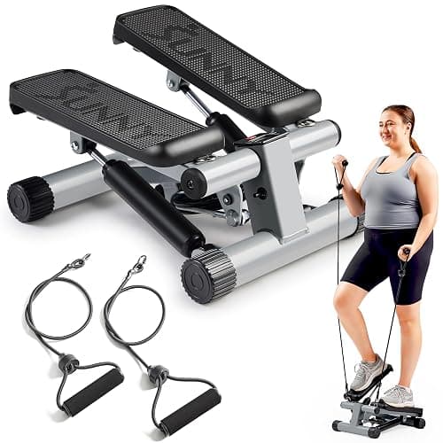 Sunny Health & Fitness Mini Stepper for Exercise at Home, Stair Step Workout Machine with Resistance Band and Over 300lb Weight Capacity, Optional Twist Motion and Free SunnyFit App Connection - Image 1