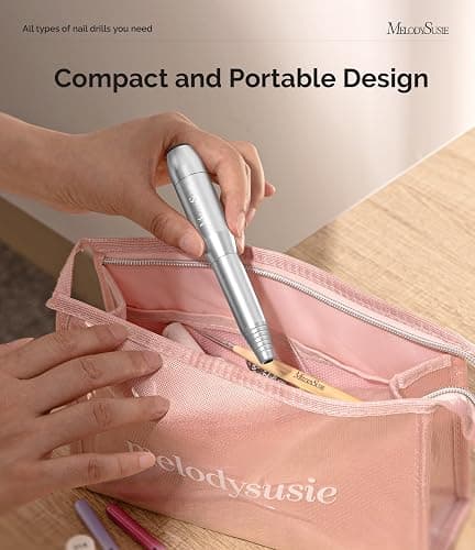 MelodySusie Portable Electric Nail Drill,PC120B Compact Efile Electrical Professional Nail File Kit for Acrylic, Gel Nails, Manicure Pedicure Polishing Shape Tools Design for Home Salon Use, Silver - Silver thumbnail 3