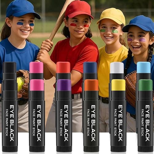 Wismee Eye Black Stick, 12pcs Multi-Colors Anti-Glare Under Eye Black Sports Grease Stick Set for Baseball Softball Soccer Lacrosse Hockey Athletes Sports Training, Sweat-Proof & Long Lasting thumbnail 3