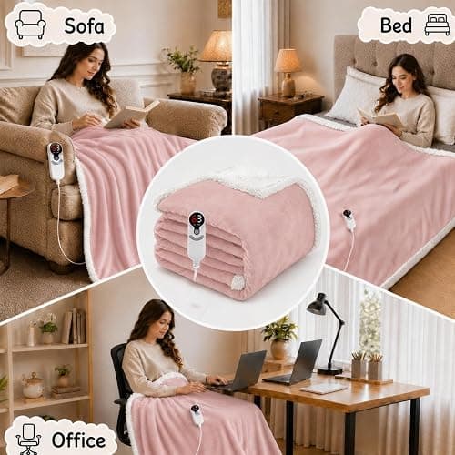 Soypipo Electric Heated Blanket 72"x84", 9 Heat Settings 10-Hour Auto-Off | Soft Flannel with Overheat Protection, Full Size Pink, Machine Washable, Fast Heating, Winter Comfort, for Couch & Bed thumbnail 3