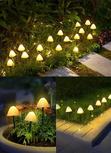 Solar Mushroom Garden Lights for Outside, 20 LED 32.8FT Solar Pathway Lights Outdoor Waterproof for Fence with 8 Lighting Modes for Patio Yard Decorative - Mushroom thumbnail 2