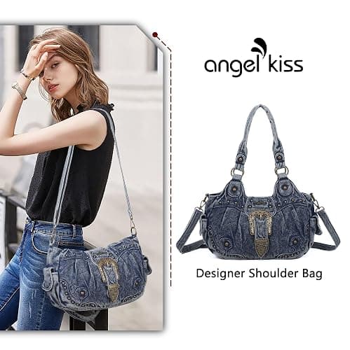 Angel Kiss Hobo-Taschen für Damen, veganes Leder, Geldbörsen und Handtaschen, schicke Umhängetaschen, Crossbody-Börsen mit Metallnieten thumbnail 3