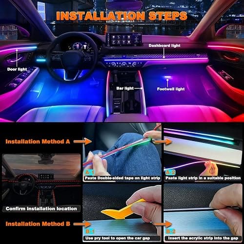 Jushope Interior Car LED Strip Lights, Acrylic LED Lights for Car with Dynamic Dreamcolor Chasing, Ambient Lighting Kits Music Sync Wireless APP and RF Remote Control (6 in 1) thumbnail 4