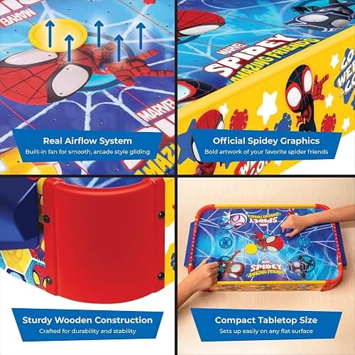 World Tech Toys Marvel Spidey and His Amazing Friends Air Hockey Table for Kids - Wooden Tabletop Game with Puck, Pushers & Air Flow System - Marvel Licensed - Kids 4+ thumbnail 3