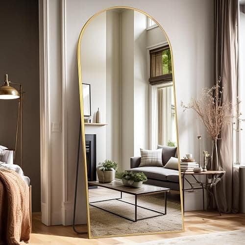 LadyNow Full Length Mirror, 58"x18" Arched Floor Mirror Freestanding, Floor Standing Full Body Mirror with Stand for Bedroom, Hanging Mounted for Living Room Cloakroom, Gold thumbnail 2