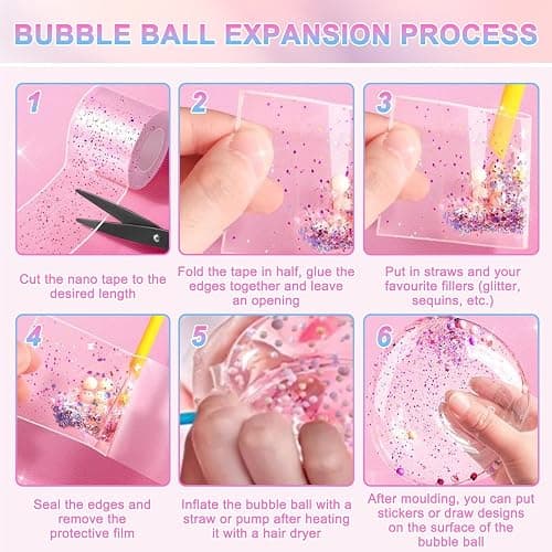 HDAKDDHG Nano Tape Bubbles Kit, Nano Tape Kit for Kids, Nano Double Sided Tape for Making Bubbles, DIY Nano Tape Set with Clay Sequins Glitter Stickers Straws Pearl Chains and Sugar Grain thumbnail 4