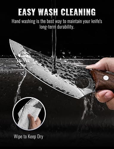 Emojoy Damascus Chef Knife, 67-Layer Damascus Steel Kitchen Knife with Black Hammered Finish, Japanese Knives for Home, Outdoor Cooking, BBQ, Include Gift Box, 6.3 Inch thumbnail 5