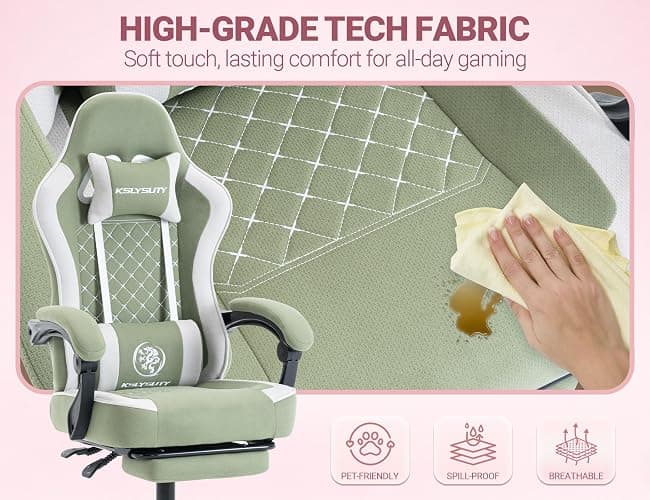 Mistpeople Gaming Chair, Ergonomic High Back Computer Chair with Footrest, Lumbar Support & Pocket Spring Cushion, Comfortable Swivel Home Office Desk Chair for Adults thumbnail 8