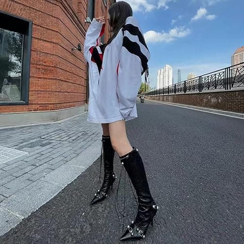 Dsevht Women's Stiletto Black Knee High Boots Sexy Pointed Toe Boot Fashion Trendy High Heel Boots Zipper thumbnail 3