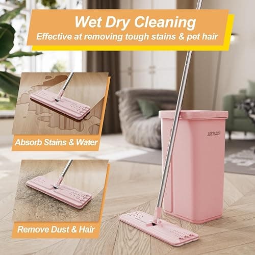 JOYMOOP Mop and Bucket Set, Pink – 3 Microfiber Mop Pads, Hands-Free Floor Cleaning, Wall Cleaner thumbnail 4