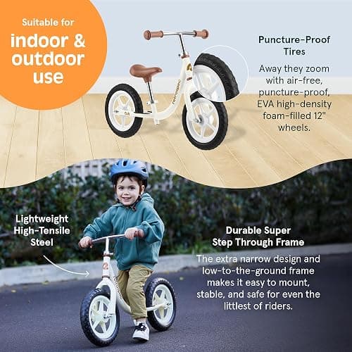 Retrospec Cub Toddler 12" Balance Bike, 18 Months - 3 Years Old, No Pedal Beginner Kids Bicycle for Girls & Boys, Flat-Free Tires, Adjustable Seat, & Durable Frame - Eggshell - Cub 2 thumbnail 6