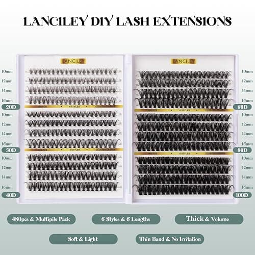 480PCS Lash Clusters 10-20MM 20D+30D+40D+60D+80D+100D Thick Volume Eyelash Extensions Natural Eyelash Clusters Individual Lashes Long Lasting D Curly Lash Extension Thin Band Soft False Lashes-6 thumbnail 2