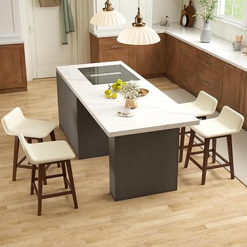 Giantex 24" Bar Stools Set of 4, Upholstered Counter Height Barstools with Low Back, Footrest, Armless Wood Bar Chairs for Kitchen Island, Dining Room, Brown & Beige thumbnail 2