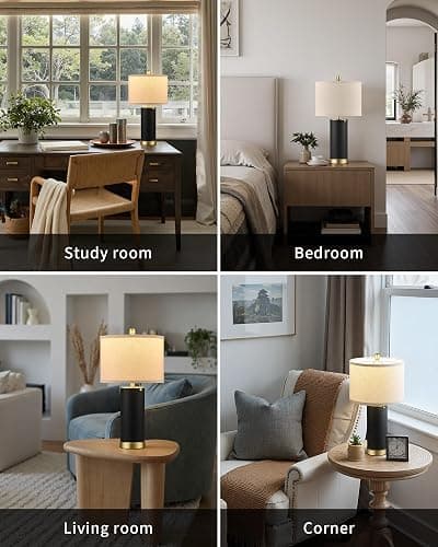 KDG 23.4" Black PU Leather Table Lamps for Living Room Set of 2, 3 Level Brightness LED Modern Home Decor Fabric Lampshade Desk Lamp Lighitng for Bedroom, Bedside, Farmhouse, Nightstand, Night Light thumbnail 6