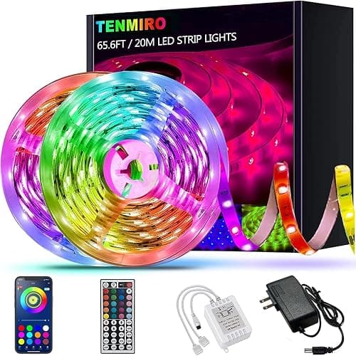 65.6ft Led Lights, Tenmiro 20m Led Lights Strip for Bedroom Smart Music Sync Color Changing LED Strip Lights with App and Remote Control RGB Led Strip, LED Lights for Bedroom Home Party Decoration - Image 1