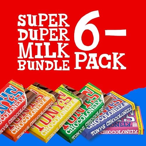 Tony’s Chocolonely Super Duper Milk Chocolate Candy Bar Bundle, Milk & White Chocolate With Sea Salt, Caramel, Pretzel Toffee, Almond, Hazelnut, Made From Quality Fairtrade Cocoa, 6 Bars, 6.35 Oz Each thumbnail 10