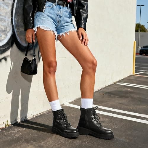 DREAM PAIRS Combat Boots Ankle Booties Lace-up Platform Side Zipper Lug Sole Boots Ankle Boots for Women thumbnail 2