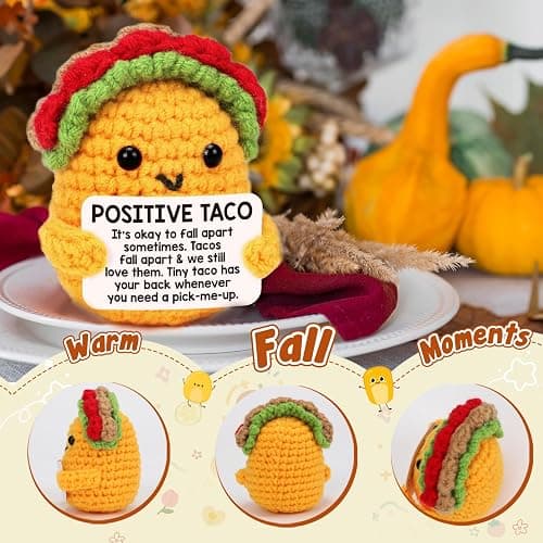 Positive Crochet Taco Christmas Birthday Gifts for Women Men Stocking Stuffers Basket Holiday Decor Self Care Card Teacher Adult Kids Son Mom Dad Daughter Sister Friend Coworkers Inspirational Gift thumbnail 4