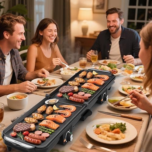 SUNVIVIPRO Electric Griddle Indoor, 1600W Large Flat Top Grill with 17.5" x 9" Nonstick Plates, 2 Cooking Zone with Adjustable Temp, Pancake Egg Maker with Drip Tray, Indicator Light thumbnail 9