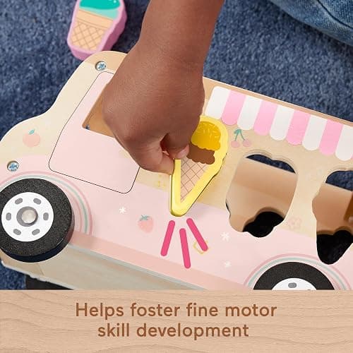 Fisher-Price Wood Toddler Toy Ice Cream Truck Shape Sorter Set, 9 Wooden Pieces for Developmental Play Kids Ages 18+ Months thumbnail 4