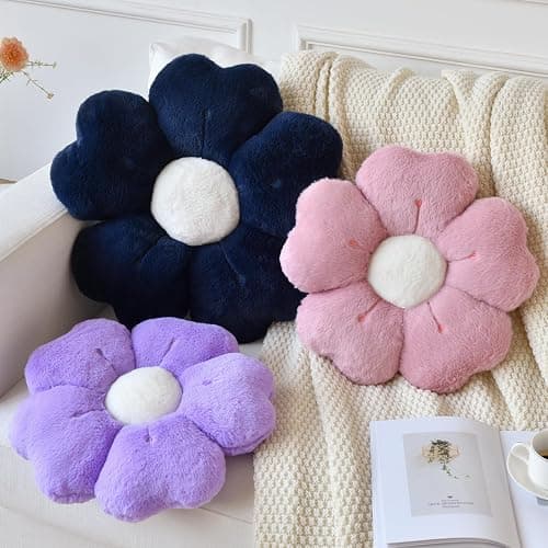 Ddliury Flower Pillow, Flower Shaped Pillow Decorative Throw Pillows for Bed Couch, Cute Daisy Pillow Dorm Decor Floor Seating Cushion (Navy Blue, 15 Inches) thumbnail 3