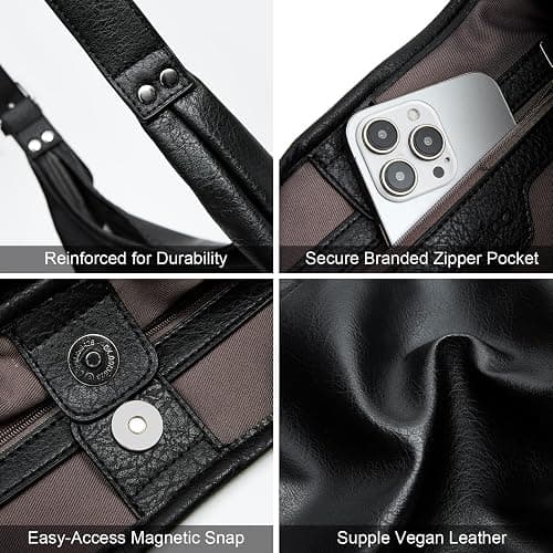 Hobo Bag for Women, Soft Vegan Leather Slouchy Shoulder Tote Purse with Matching Pouch, Adjustable Strap & Magnetic Closure thumbnail 6