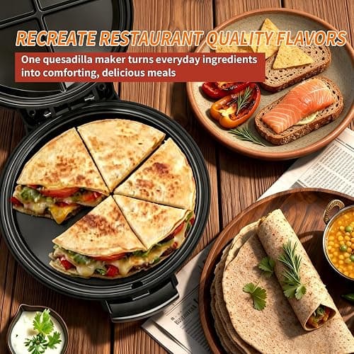 Quesadilla Maker 10 Inch, 900W Dual Heating, 6 Wedges in 3 Mins, Nonstick Plates Easy to Clean, Locking Latch, Safe & Steady, Black thumbnail 6