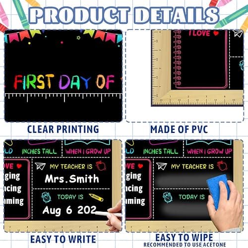 JUESMOS First & Last Day of School Sign with Ruler Frame | 9.8"x13.8" Back to School Board Sign for Kids Girls Boys Reusable 1st Day of School Chalkboard Sign for Kindergarten thumbnail 5