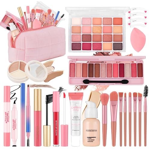 All In One Makeup Kit for Teen Girls Beginners with Foundation,Eyeshadow, Lipstick, Eyeliner, Mascara, Brushes, Bag, Travel Friendly MakeUp Gift Set, Birthday Gifts for Teen Girls, Graduation Gifts - Image 1