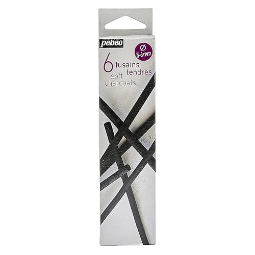 Pébéo 383110 Peinture 1 Boîte de 6 Fusains Tendres Noir - Image 1