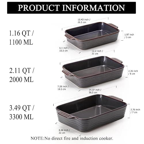Ceramic Baking Dish Set of 3, Casserole Dishes for Oven, Square Porcelain Bakeware Set with Handles, Lasagna Baking Pan for Cooking, Perfect for Baking and Serving, Housewarming, Halloween, Thanksgiving, Christmas, New Year- Kiln-Transformed Purple thumbnail 3