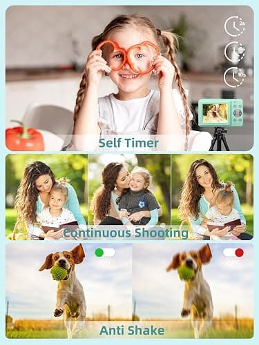 Camkory Digital Camera FHD 1080P Kids Camera with 32GB Card, 16X Zoom Anti Shake Compact Point and Shoot Digital Camera Small Camera for Kids Girls Boys Students, Mint Green thumbnail 6