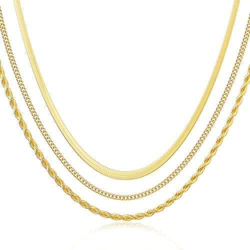 DEARMAY 14K Gold Plated Necklaces for Women, Dainty Gold Herringbone Choker Necklace Thin Layered Snake Chain Jewelry for Gifts - Image 1