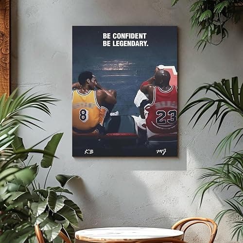 Kobe Bryant and Michael Jordan Canvas Wall Art – “Be Confident Be Legendary” Basketball Legends Duo Poster Print, Inspiring Sports Artwork for Home Office or Game Room Decoration 8x10 in thumbnail 9