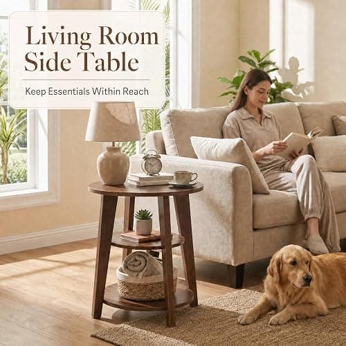 DURISEN 3-Tier Round Side Table,23.6" Tall End Table with Storage Shelves | Modern Nightstand,Wood Plant Stand for Living Room Bedroom Small Spaces Corner Display Rack Balcony Garden Patio (Black) thumbnail 5