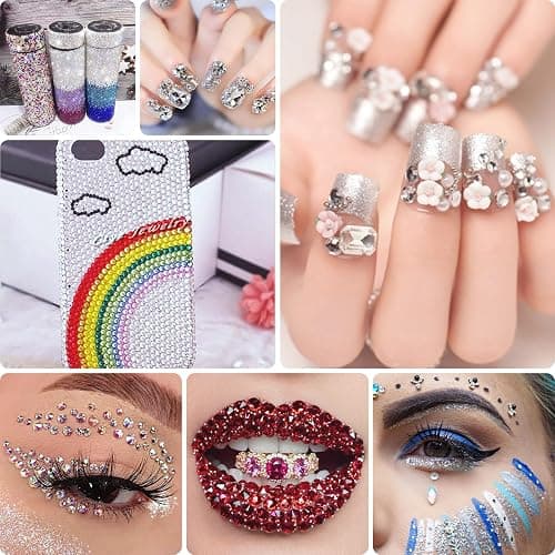 Lot de 5600 pierres strass pour ongles - 36 couleurs - Pierres à paillettes - Pour décoration des ongles - Avec stylo à cire pour strass et strass thumbnail 7