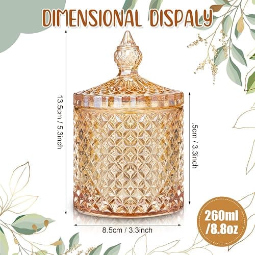 Aoriher 4 Pcs Crystal Glass Candy Jar Set with Lids Home Decorative Storage Jars for Apothecary, Bathroom, Kitchen, and Pantry, Ideal for Cotton Swabs and Jewelry(Medium,Amber) thumbnail 3