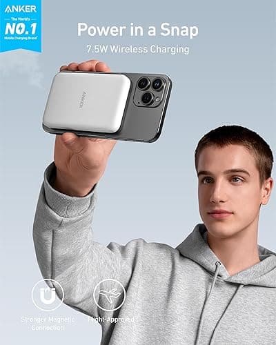 Anker 621 Magnetic Portable Charger (MagGo), 5,000mAh Wireless Power Bank with USB-C Cable, Magsafe-Compatible Battery Pack for iPhone 16 /15/14/13/12 Series - white thumbnail 2