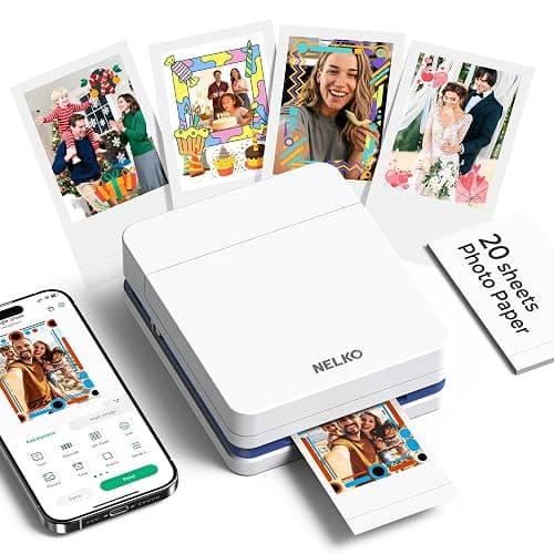 Nelko Photo Printer, PP01 Color Mini Portable Printer, Instant Smartphone Inkjet Printer, Sticky-Back Rechargeable Portable Picture Printer for iOS & Android, for Christmas Family, White - Image 1