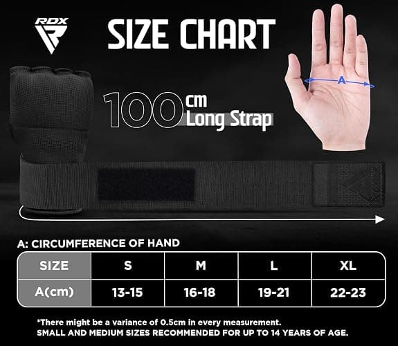 RDX Gel Boxing Hand Wraps Inner Gloves for Men Women, Quick 100cm Long Wrist Straps, Elasticated Padded Fist Hand Protection, Adults Kids, Muay Thai MMA Martial Arts Training Under Mitt Bandages thumbnail 3