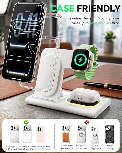 3 in 1 Foldable Charging Station for Apple Products,Wireless Charger for iPhone 17 16 15 14 13 12 Pro Max,Travel Dock Adapter&Light for iWatch Series 11 10 9 Ultra 3/2 SE 3/2,for AirPods 4 3 2 Pro 3/2 thumbnail 4