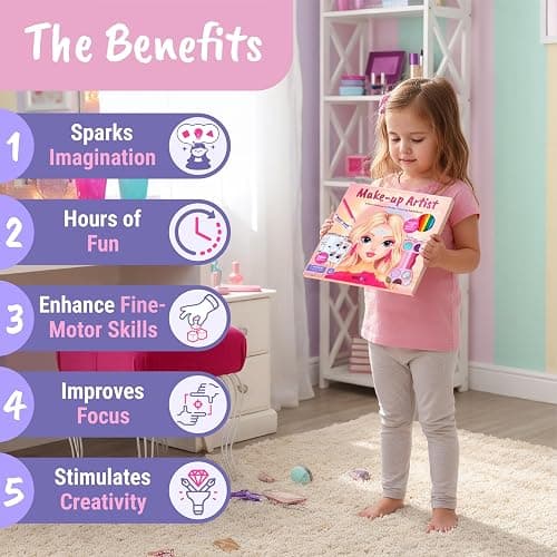 BSCOOL Make-up Artist. 3 in 1 Fun Makeup, Sticker, Coloring Kit, Includes Color Pencils, Makeup Palette, and 200+ Stickers. for Girls Ages 5,6,7,8. Christmas Gift for Girls thumbnail 6