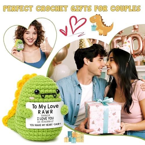 Mini Gifts for Him Her Couples Girlfriend Boyfriend Christmas Birthday Gifts To My Love Handmade Crochet Dinosaur I Love You Gift for Wedding Anniversary Romantic Gift for Women Men Husband Wife thumbnail 6