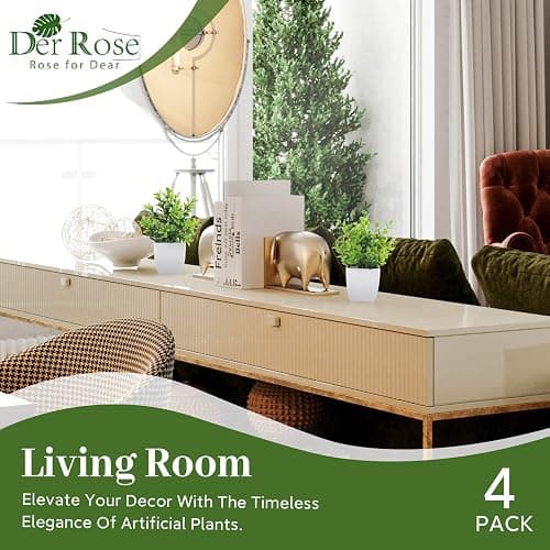 Der Rose 4 Pack Fake Plants, Greenery Potted Plants for Home Decor Indoor | Unique artificial plants, no-care potted greenery, for desk table windowsill bathroom office farmhouse and classroom decor thumbnail 4