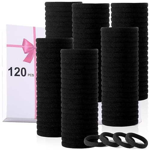 LuSeren 120PCS Black Hair Ties for Thick Hair – Seamless No Damage Elastic Ponytail Holders, Black Hair Band,Bulk Nylon Hair Elastics for Women - Image 1