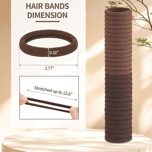 150 Pcs Seamless Elastic Hair Ties No Damage for Thick & Thin Hair, Ponytail Holders, Elastics, Soft Pony Tails Bands for Women, Coffee & Brown thumbnail 2