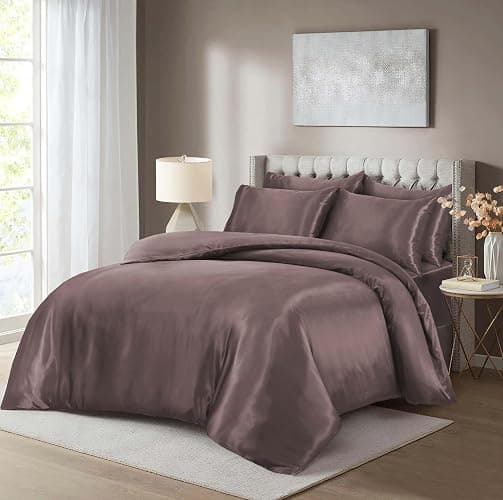Hadi London Satin Silk 6 Piece Complete Bedding Set with Silky Deep Fitted Sheet Reversible Duvet Cover Comforter & 4 Pillowcases for Single Double King Super King Size Bed (Blush-Pink, Single) thumbnail 2