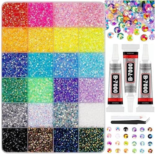 40000 Pcs Jelly Rhinestones for Bedazzling & Nail Art - 3mm Multicolor Flatback Gems, Includes B7000 Glue, Tweezers & Pen - DIY Bedazzler Kit for Diamond Art, Jewelry Making, Crafts (24000 pcs) - Image 1
