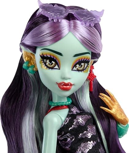 Monster High Jinafire Long Doll with Pet Dog | Dragon Doll with Pet Puppy Cloudy Yun Yun, 7 Accessories like Sketch Pad, Yogurt Drink, Backpack and More (Amazon Exclusive) thumbnail 3