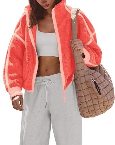 Yanekop Womens Fleece Jacket Zip Up Fuzzy Sherpa Jackets Long Sleeve Winter Coats Striped Warm Outwear with Pockets thumbnail 4